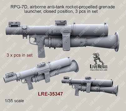 LRE35347 Live Resin Реактивный противотанковый гранатомет десантный РПГ-7д, в сложенном виде  1/35