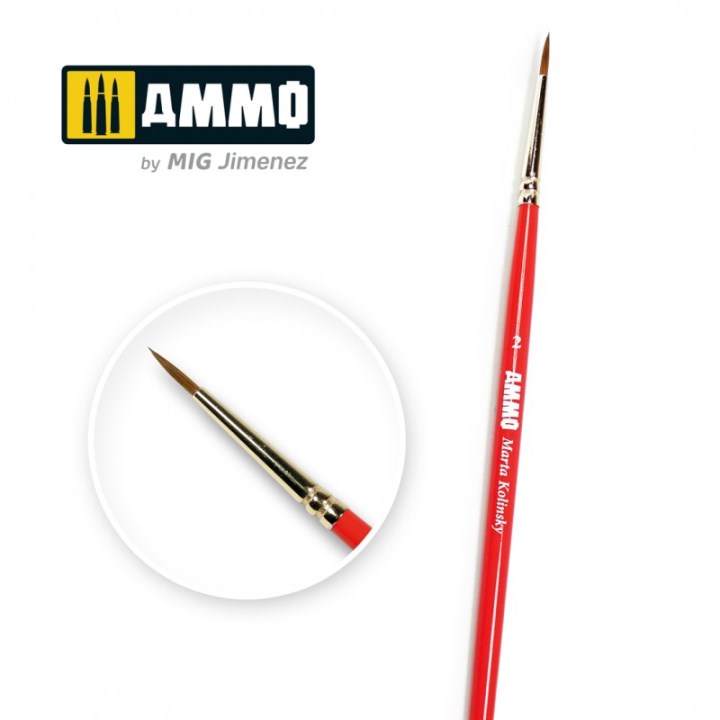 AMIG8714 AMMO MIG Кисть 2 AMMO Marta Kolinsky Premium Brush
